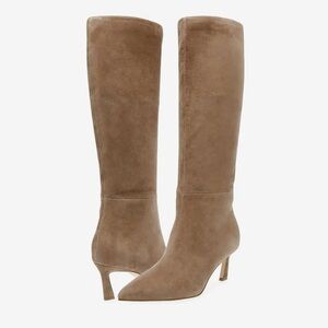Steve Madden Laban Suede Knee-High Pointed-Toe Heel Boots in Taupe
